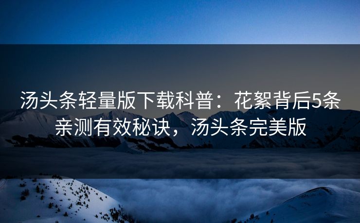 汤头条轻量版下载科普：花絮背后5条亲测有效秘诀，汤头条完美版