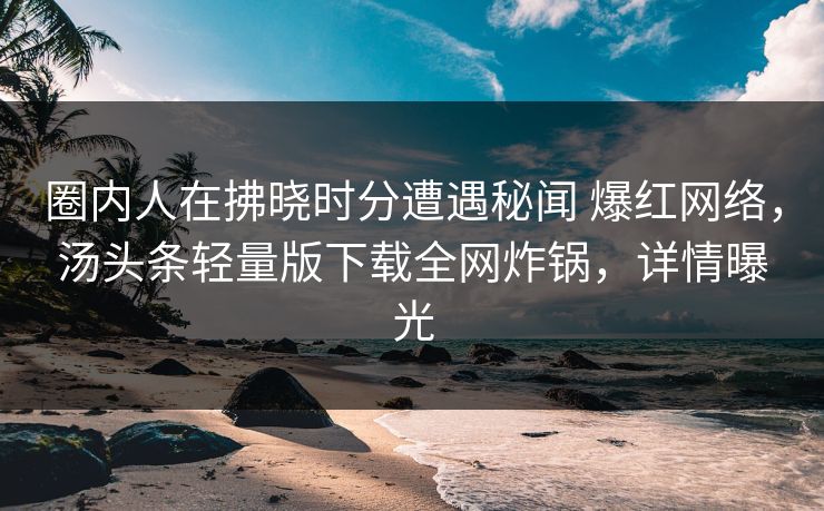 圈内人在拂晓时分遭遇秘闻 爆红网络，汤头条轻量版下载全网炸锅，详情曝光