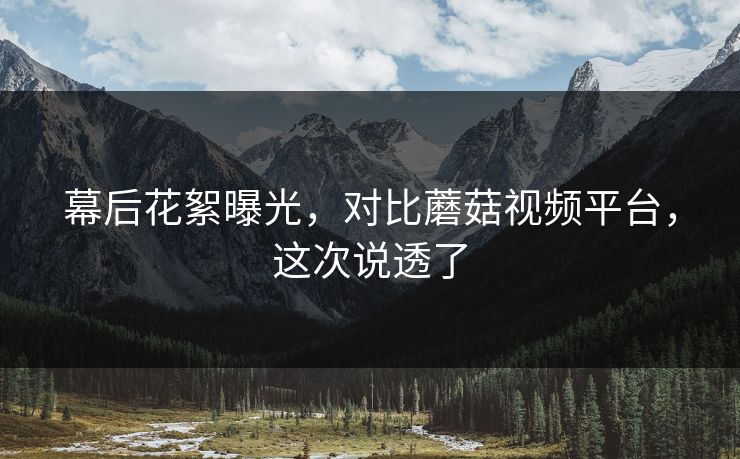 幕后花絮曝光,对比蘑菇视频平台,这次说透了 幕后花絮曝光,对比蘑菇视频平台,这次说透了